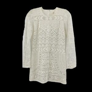 Isabel Marant x H&M Top White Lace Embroidered Tunic Long Sleeve Back Zip Size 4